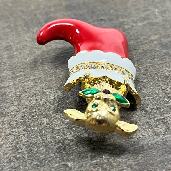 Cute Vintage Gold Tone Christmas Puppy in Stocking Red Boot Brooch Pin - Picture 9 of 9